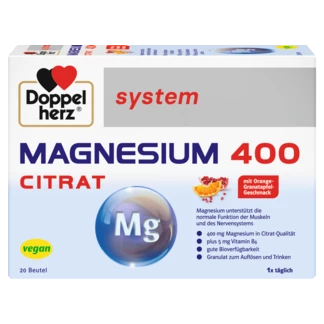 Abbildung der Produktverpackung Doppelherz system MAGNESIUM 400 CITRAT Frontansicht